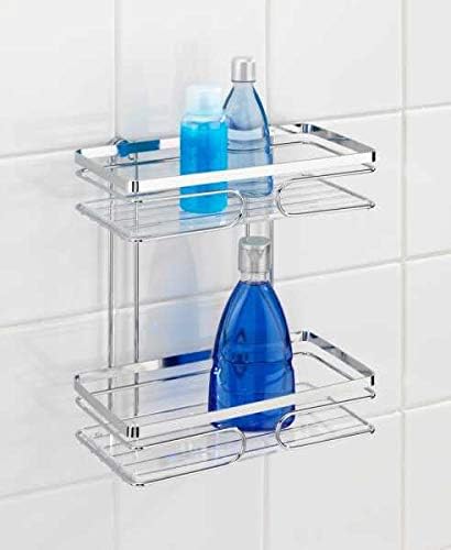 WENKO Wandregal 2 Etagen Premium Edelstahl, Edelstahl rostfrei, 24 x 27 x 13.5 cm, Glänzend, 2 Etage