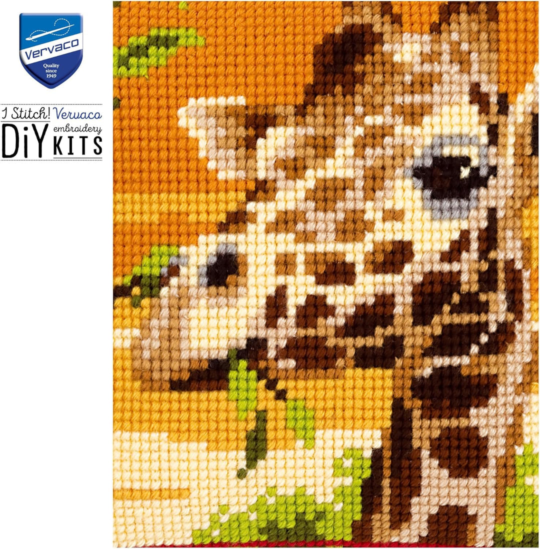Vervaco Giraffe Kreuzstichkissen/Stickkissen vorgedruckt, Baumwolle, Mehrfarbig, 40 x 40 x 0.3 cm