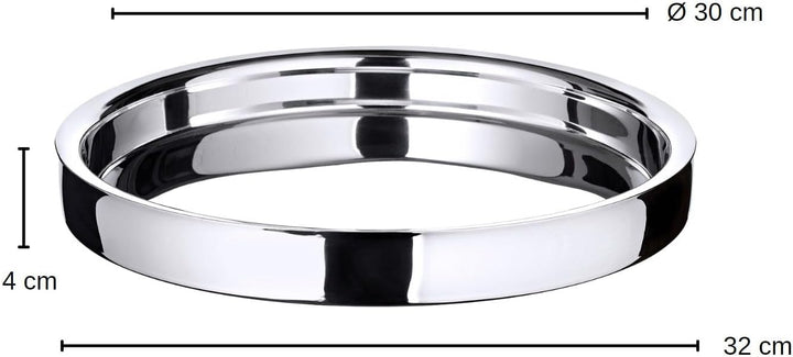 EDZARD Tablett Alaska (ø 32 cm) rund, Edelstahl hochglanzpoliert, Serviertablett, Dekotablett Durchm