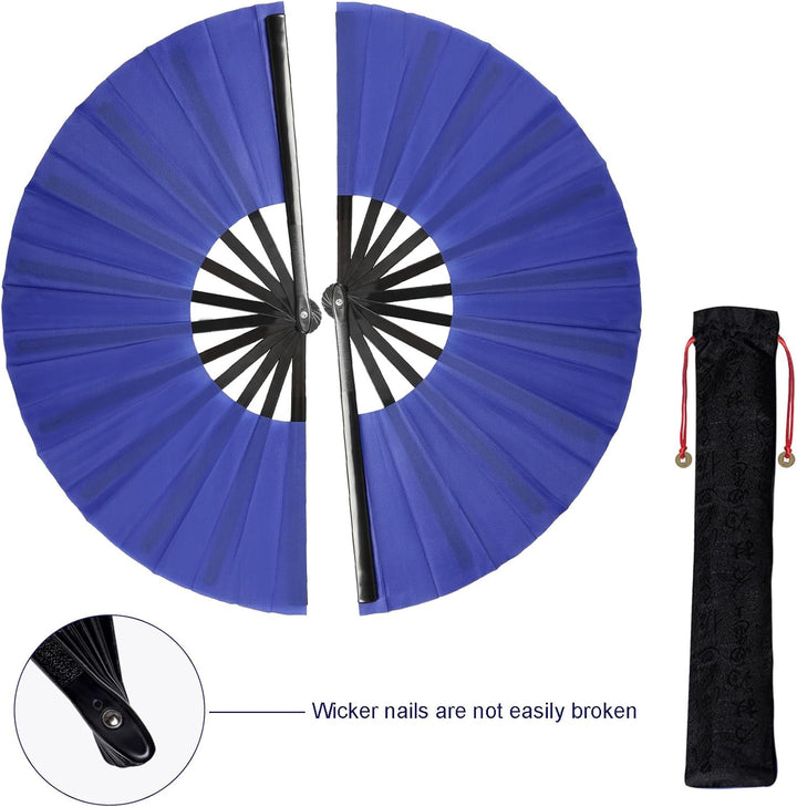 2 Stück Grosse Faltbare Seide Hand Fächer Chinesischer Tai Chi Faltender Handfächer Nylon Tuch Chine