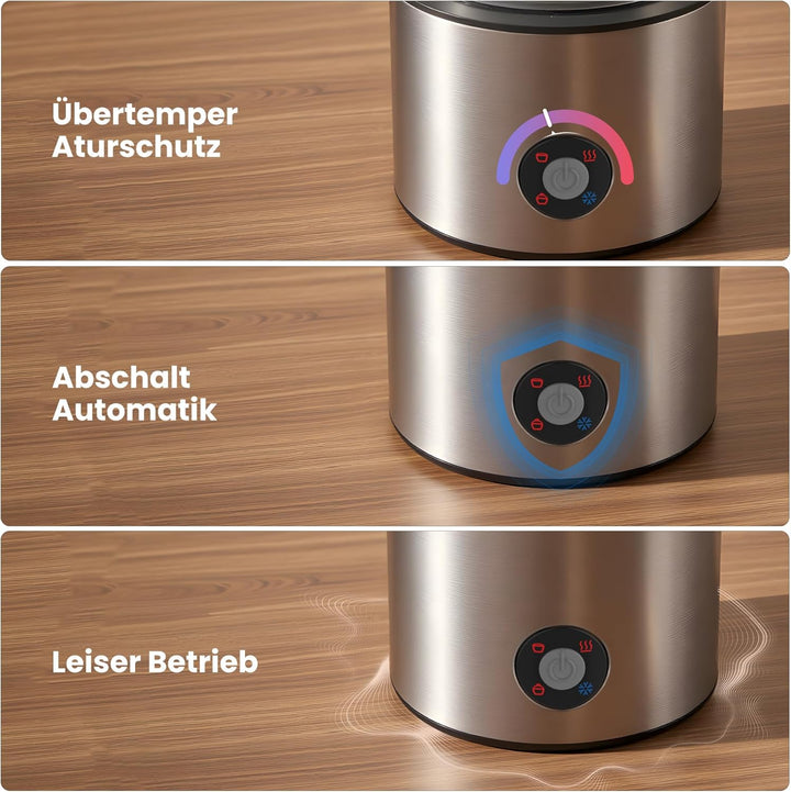 Milchaufschäumer Elektrisch 4 in 1, Milchschäumer Induktion 500ml Kalt Warm, Detachable Glas Visuell