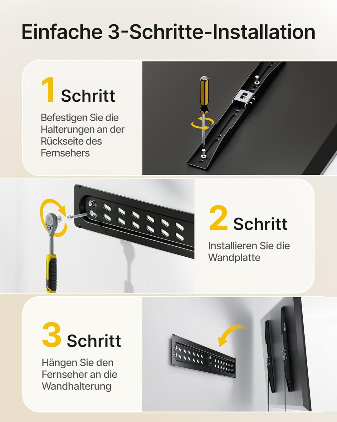 monTEK TV Wandhalterung Fernseher für 43-95 Zoll Flach &amp; Curved LCD LED Fernseheroder, Tv Halterung