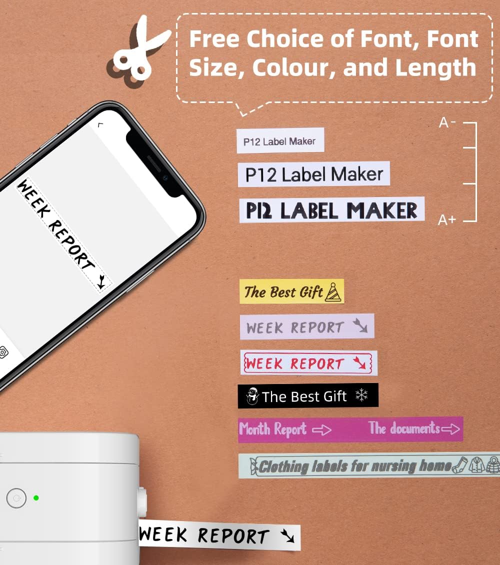 Phomemo P12-Pro Mini Bluetooth Etikettiergerät, USB aufladbares Thermo-Beschriftungsgerät Selbstkleb
