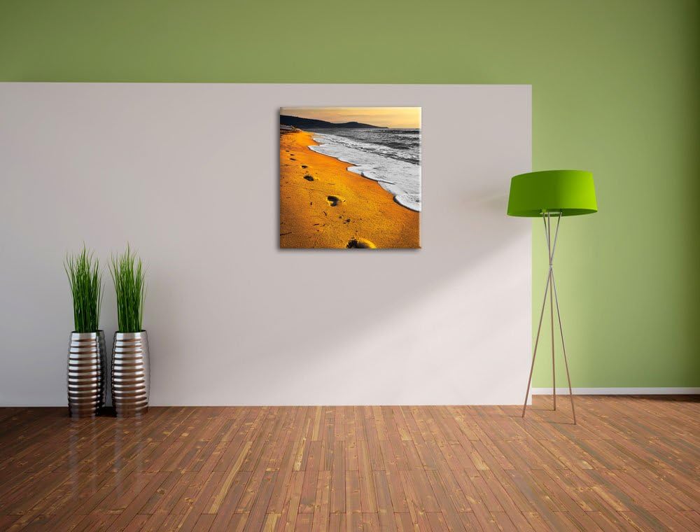 Pixxprint Fussabdrücke im Sand am Strand, Format: 70x70 auf Leinwand, 70x70