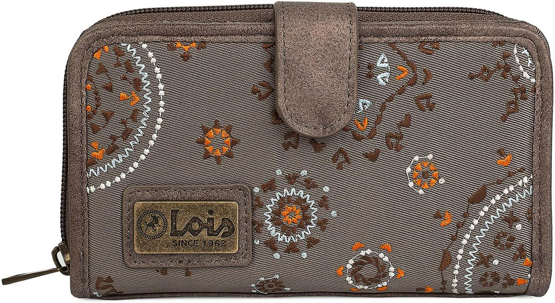 Lois - Brieftasche für Frauen bestickte mit Kartenhalter mit Mandala-Motiven. Canvas und PU-Leder fü