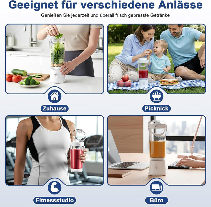 TopEsct tragbarer Mixer für Shakes und Smoothies,500 ml leistungsstarker kabelloser Mini-Mixer,wiede