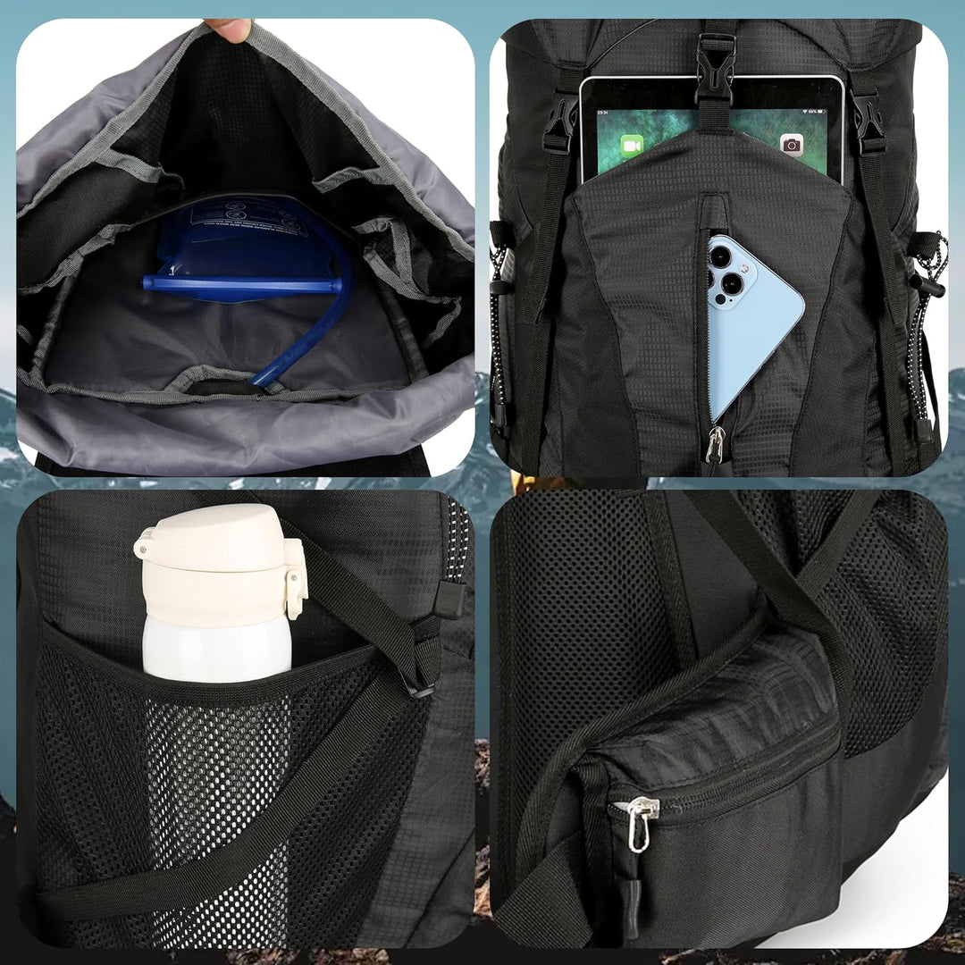 WintMing 75L Hiking Backpack with Rain Cover Waterproof Camping Backpack Shoes Warehouse for Men Wom