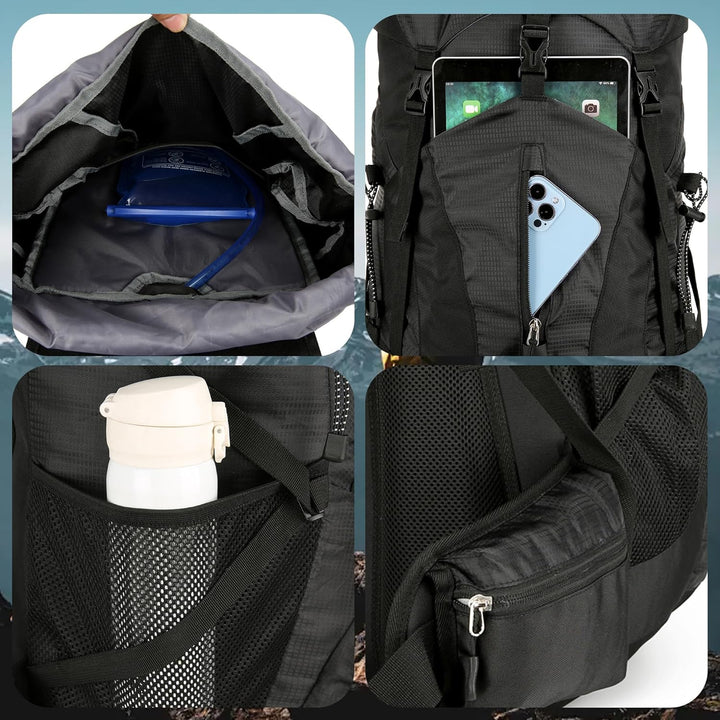 WintMing 75L Hiking Backpack with Rain Cover Waterproof Camping Backpack Shoes Warehouse for Men Wom