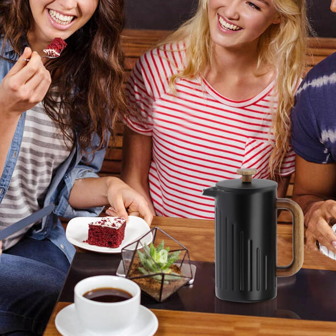 Rorence French Press 1L Edelstahl doppelwandig isoliert – Kaffeebereiter mit Holzgriff & Edelstahl-F