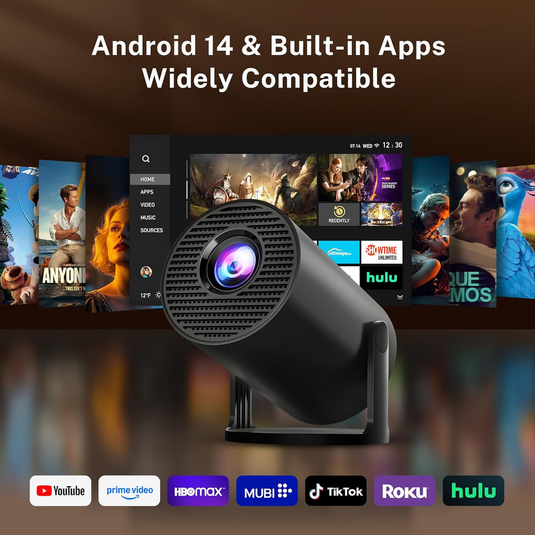 Mini Beamer 4K 1080P unterstützt Klein Projektor mit WiFi 6 Bluetooth 5.4, Auto Keystone Smart Porta