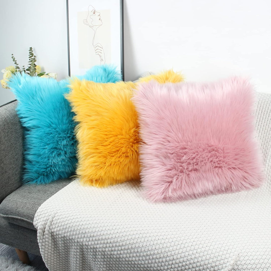 OYIMUA 2 Pcs Weicher Zierkissenbezüge Deko Kissen Schaffell Lammfell Kunstfell Langhaar Zierkissen K