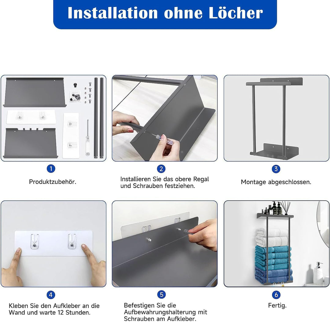 Asdsed Handtuchhalter Ohne Bohren - Ausziehbar Handtuchregal Selbstklebend Mit Ablage, Badetuchhalte