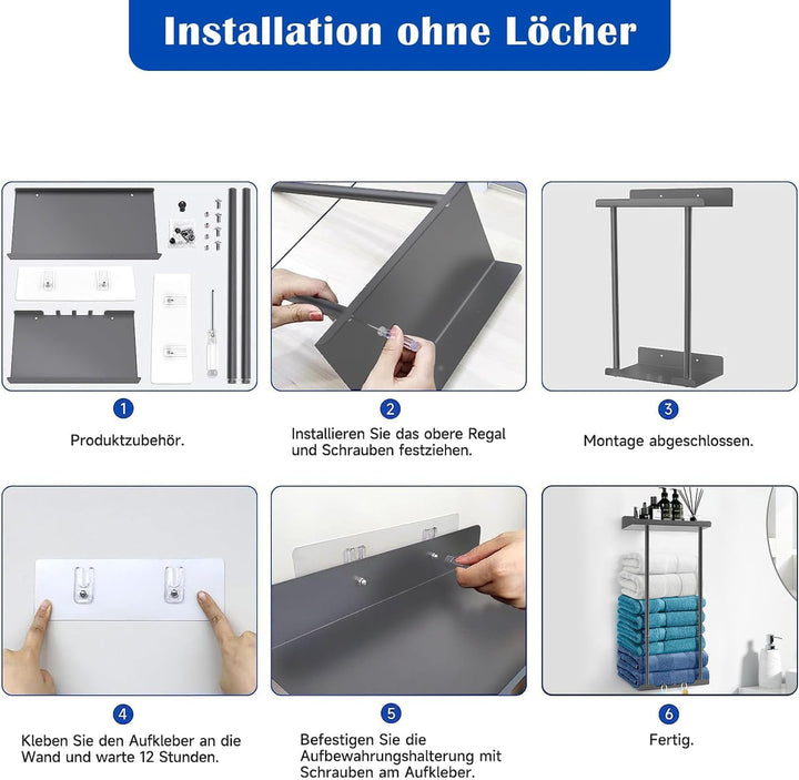 Asdsed Handtuchhalter Ohne Bohren - Ausziehbar Handtuchregal Selbstklebend Mit Ablage, Badetuchhalte