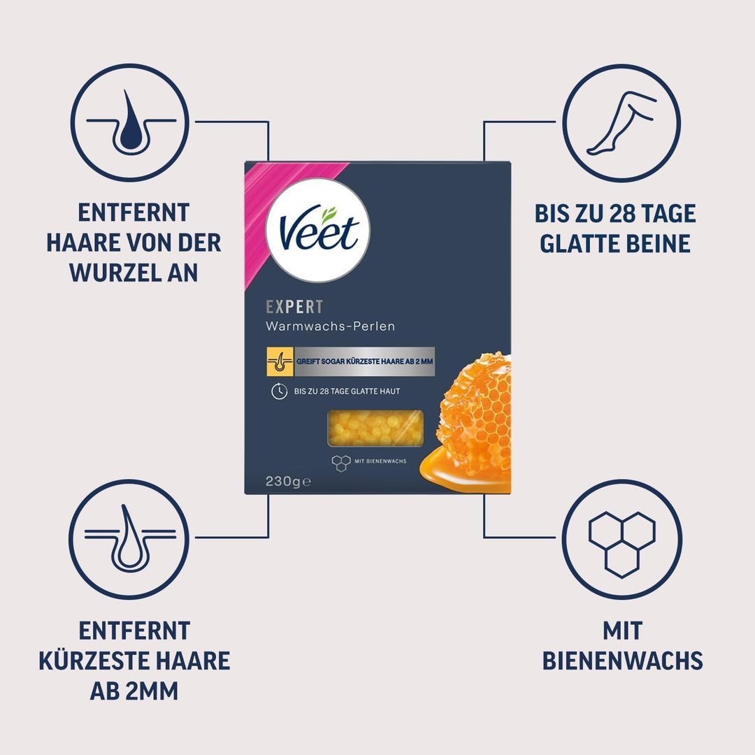 Veet Warmwachsperlen mit Bienenwachs für elektrische Wachsgeräte oder im Wasserbad – Einfache Dosier