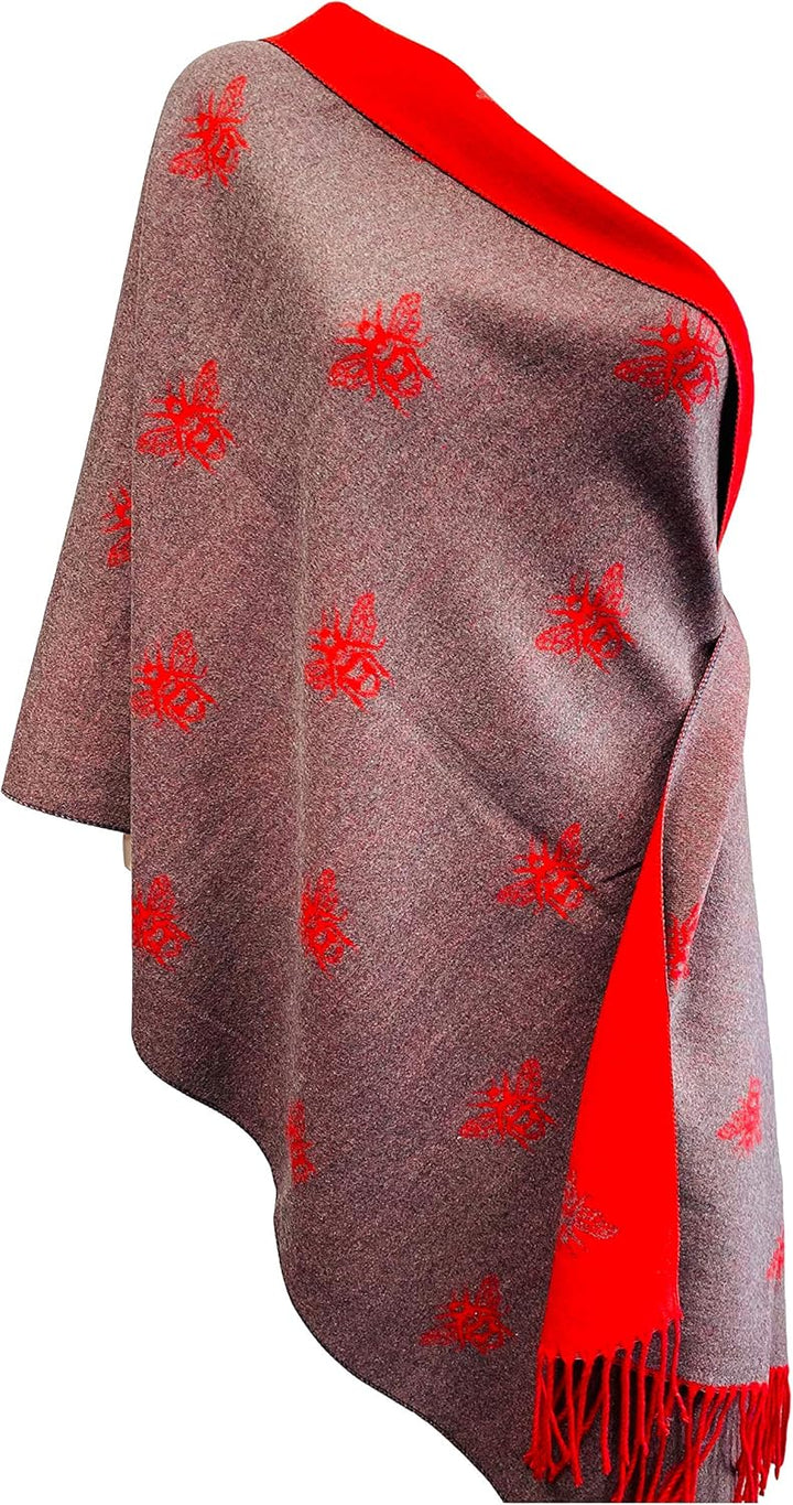BUMBLE BEES Superweicher Schal mit roter und grauer Quaste, wendbar, weich und warm, Rot gemustert,