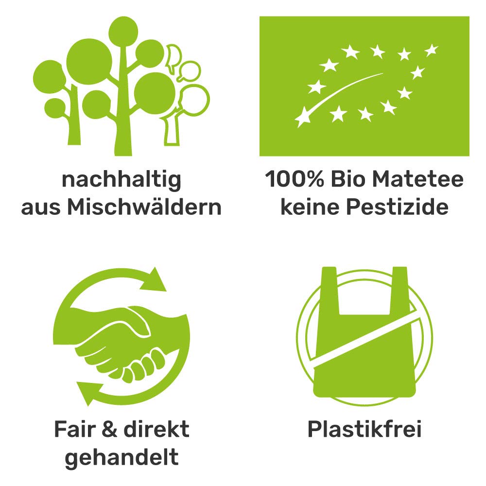 Mate Tee Set für Zwei Bio ● 2 Matebecher + 2 Bombillas + 300g Matetee + Zubereitungsanleitung (grün)