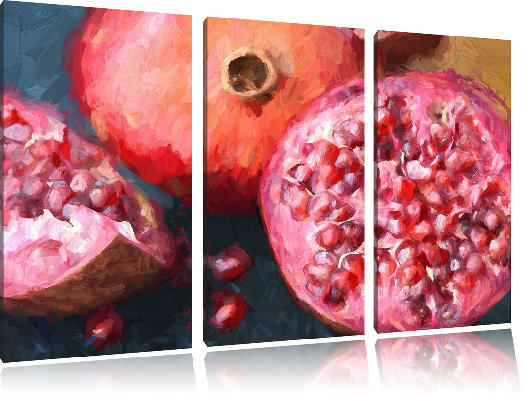 Pixxprint Granatapfel als Leinwandbild | Grösse: 3 Teilig (120x80) | Wandbild| Kunstdruck | fertig b