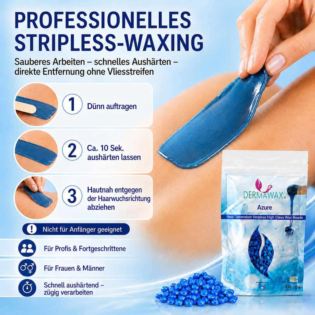 Dermawax 800 Gramm Azure Vegan Waxing Perlen zur Haarentfernung Intimbereich Bikinizone Achseln Rück