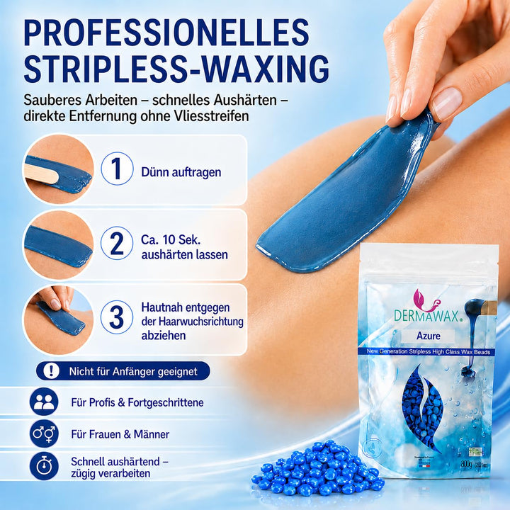 Dermawax 800 Gramm Azure Vegan Waxing Perlen zur Haarentfernung Intimbereich Bikinizone Achseln Rück