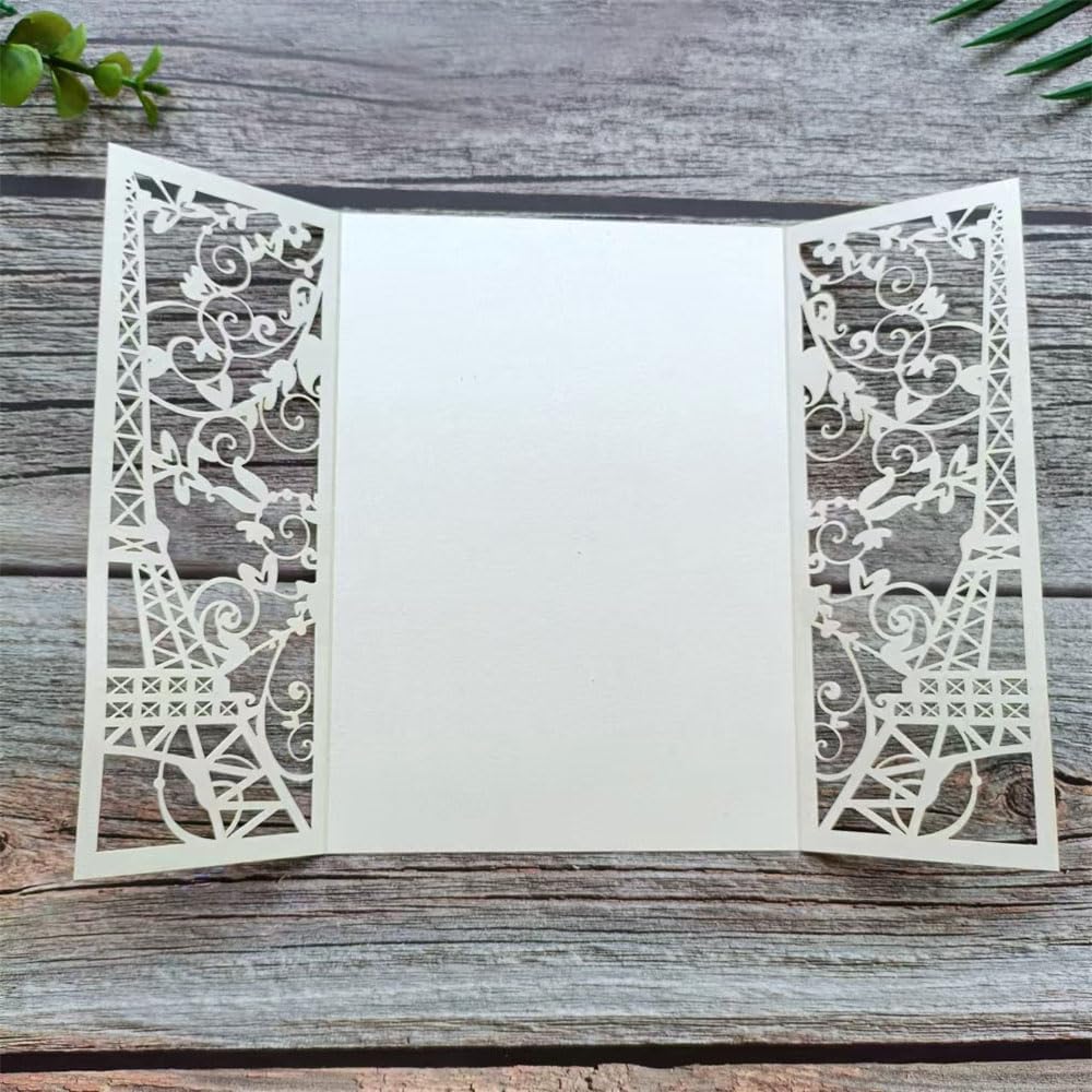 MillaSaw Eiffelturm Einladungen Hochzeit Suite Elfenbein Grusskarte 20 Sets Perlelfenbein, Perlelfen
