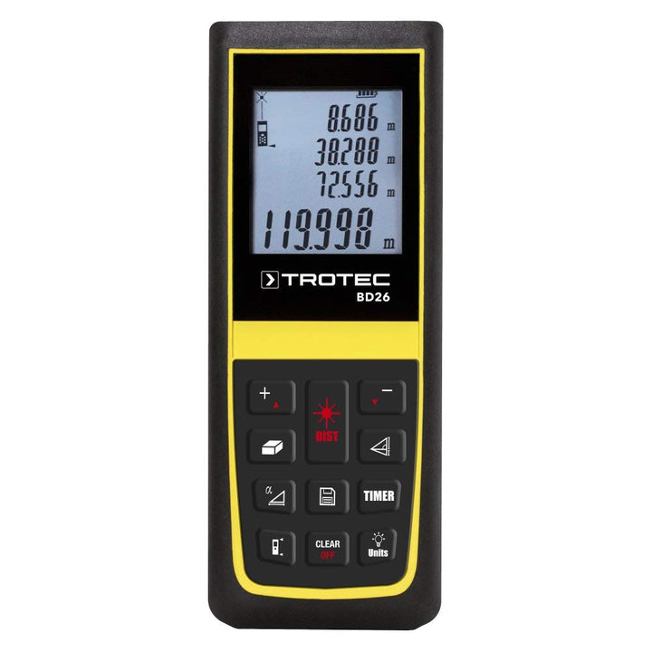 TROTEC Laser Entfernungsmesser BD26 – Digitales Messgerät Entfernung – Reichweite bis 120 m, 90°-Nei