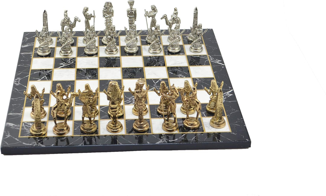 Gifthome Metall-Schachset Gross Ägypten Schachbrett mit Glitzerstein und Plain Marmor