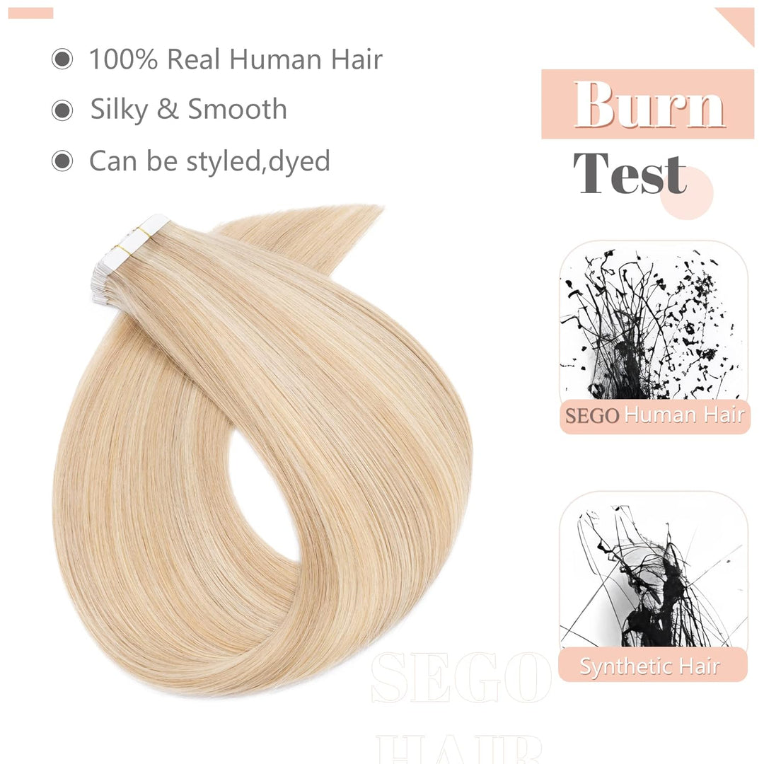 SEGO Tape in Extensions Echthaar Haarverlängerung 20 Pcs 2.5g/Tresse Klebeband Band Haarteil glatt K