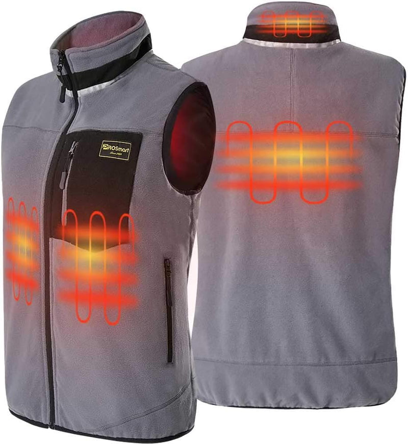 PROSmart Beheizbare Weste Leichtgewichts Fleece Beheizte Weste mit USB Akku, Unisex Grau, S
