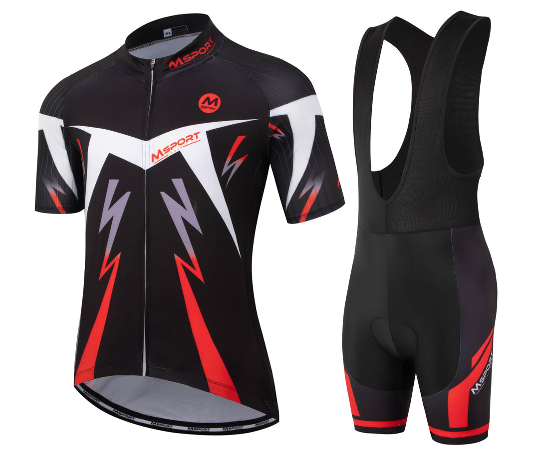 Msport Fahrradbekleidung Set – Komplettanzug Radtrikot + Trägerhose mit 5D-Gel-Polsterung Antistoss,