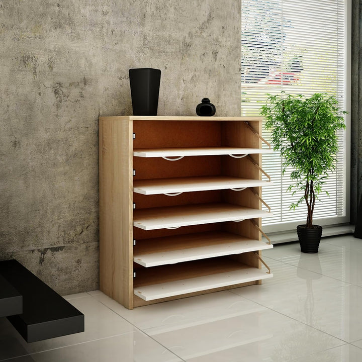 Home Collective Schuhschrank mit 5 aufklappbaren Schubladen Schuhregal mit 5 Fächern weiche abgerund