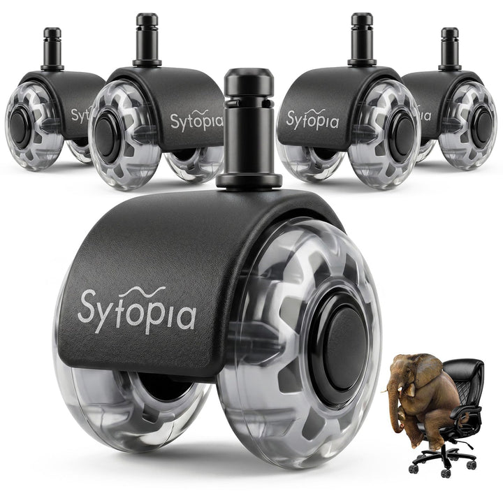 Sytopia Bürostuhl Rollen mit 10mm X 22mm Stift, 5er Set Rollen für 1KEA Bürostühle, Hartbodenrollen