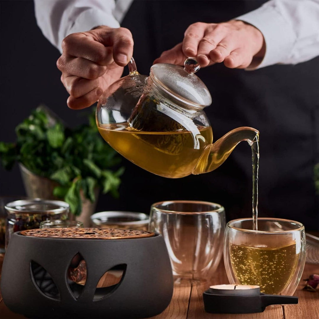 Keramik-Teekannenwärmer, Teelichtwärmer mit Eisenmatte und Kerzenhalter für Glas-Teekanne Universal-
