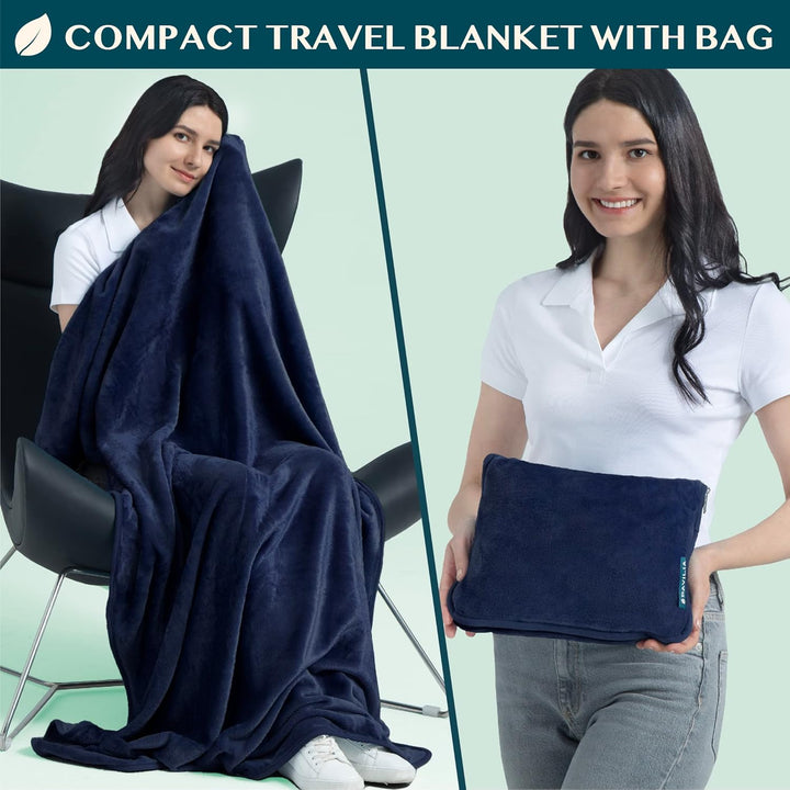 Reisedecke und -Kissen, Doppelreissverschlüsse, Clip on Strap | Warmes weiches Fleece 2-in-1 Combo D