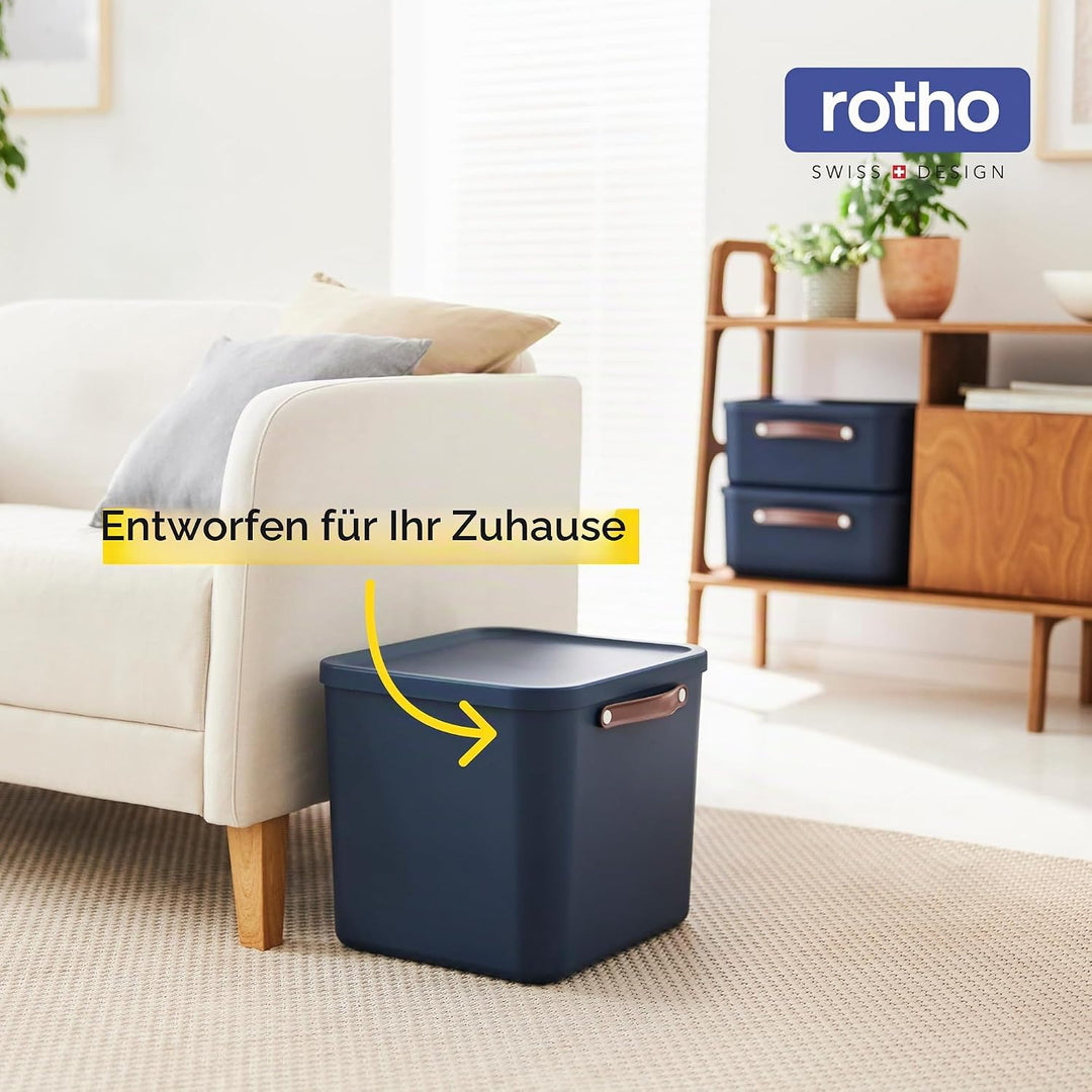 Rotho Maloja Aufbewahrungsbox mit Deckel 25l | Elegante Box mit Griff | sicher verschliessbar | stap