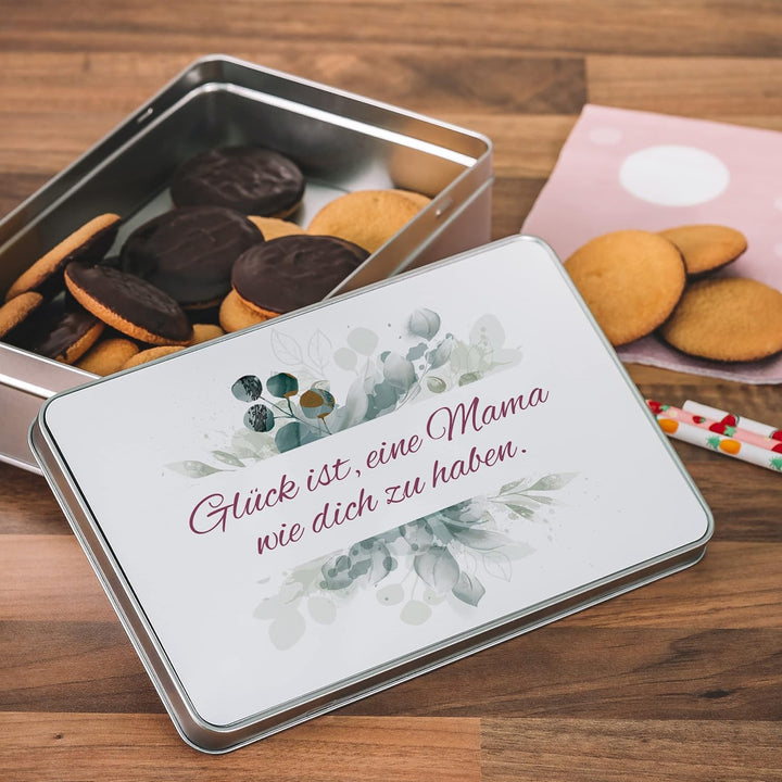 STEMPEL-FABRIK – personalisierbare eckige Dose mit Name oder Wunschtext – Aquarell Motiv mit grünem