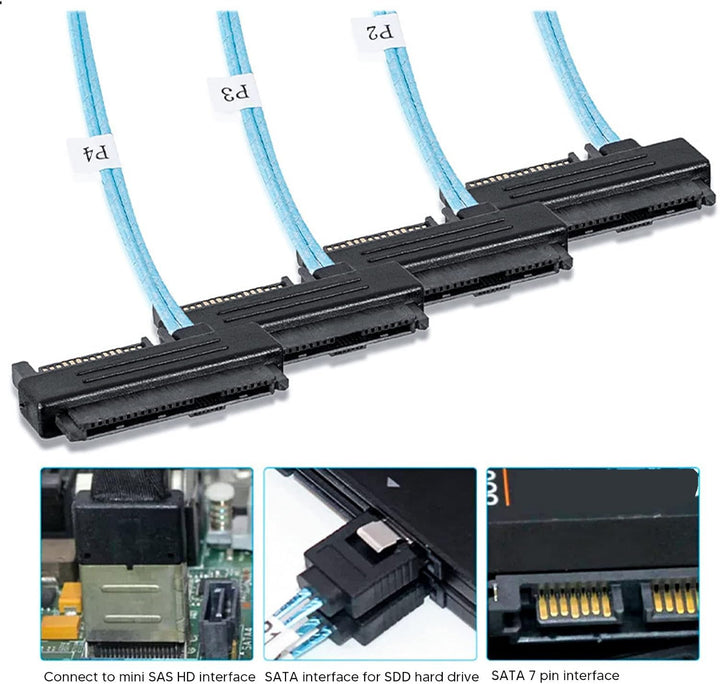 SFF-8643 Internes -SAS-HD-zu-4-9-Pin-Server-Festplatten-Array-Datenkabel, Hochgeschwindigkeits-SFF-8