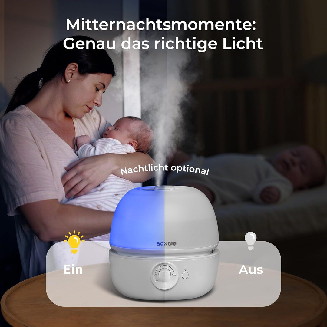 3L Luxaid Luftbefeuchter Schlafzimmer, ultraleiser 20dB, Top-Fill Luftbefeuchter für grosse Räume, B