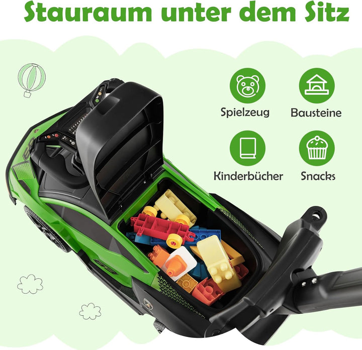 GOPLUS Rutschauto Lamborghin, 3 in 1 Rutschfahrzeug mit Schiebegriff, Schutzgeländer, Stauraum unter