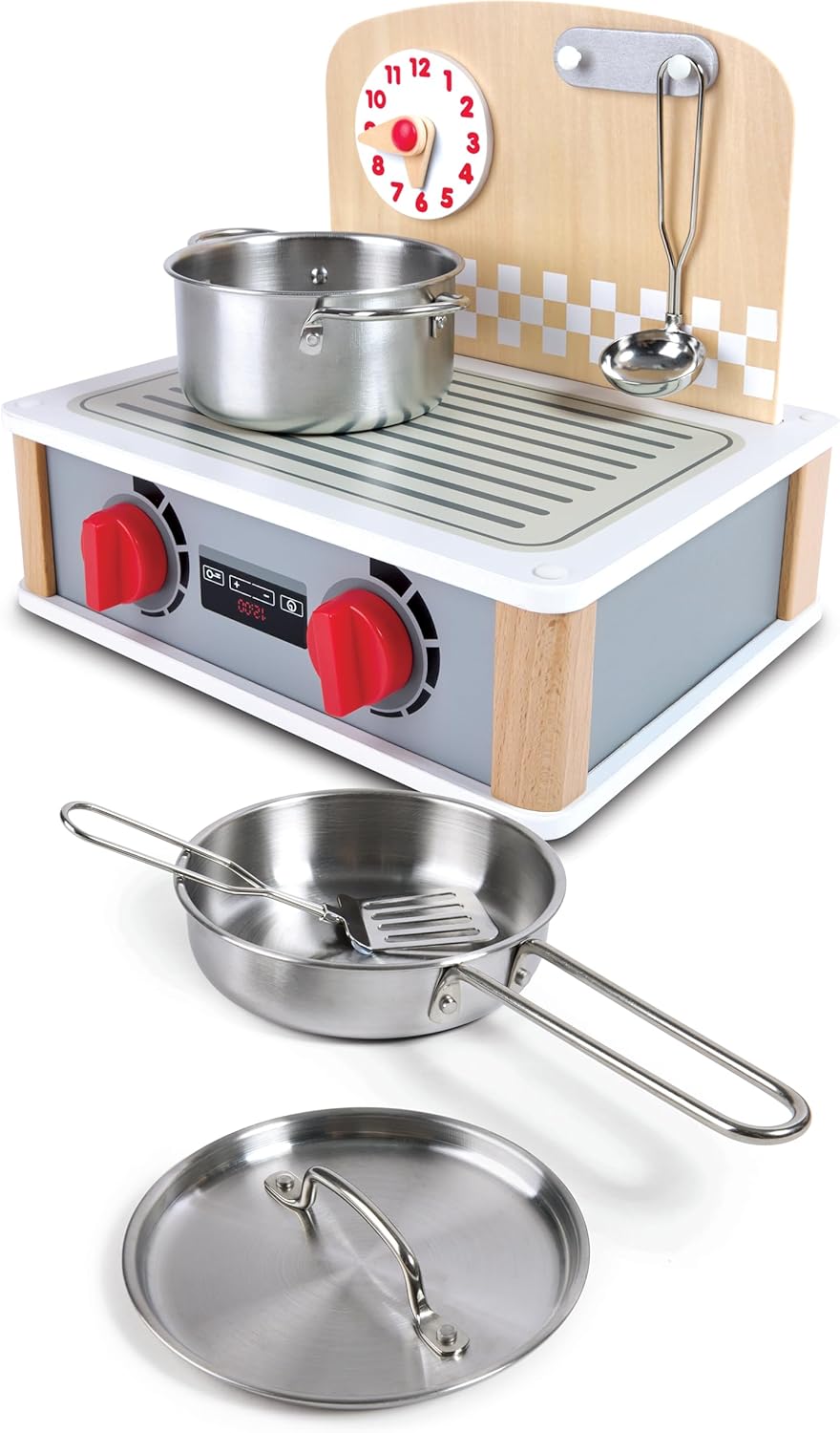 Hape 2-in-1 Küchen- & Grill-Set von Hape| Fantasiespiel Realistisches Rollenspiel Küchenset für Kind