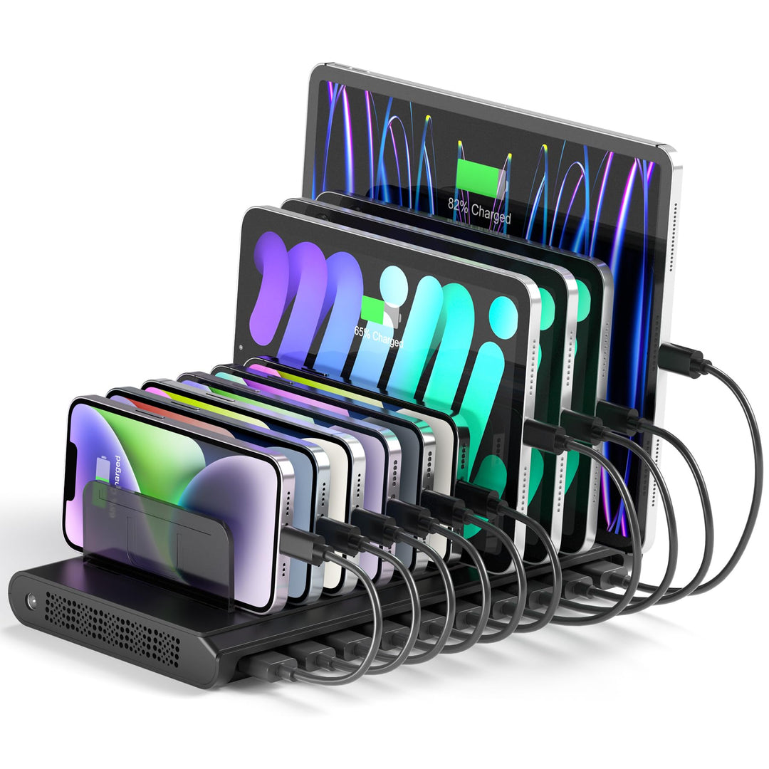 Unitek 120W 10 Port USB Ladestation mit Typ C und QC3.0, Multi Ladestation für mehrere Geräte mit Sm