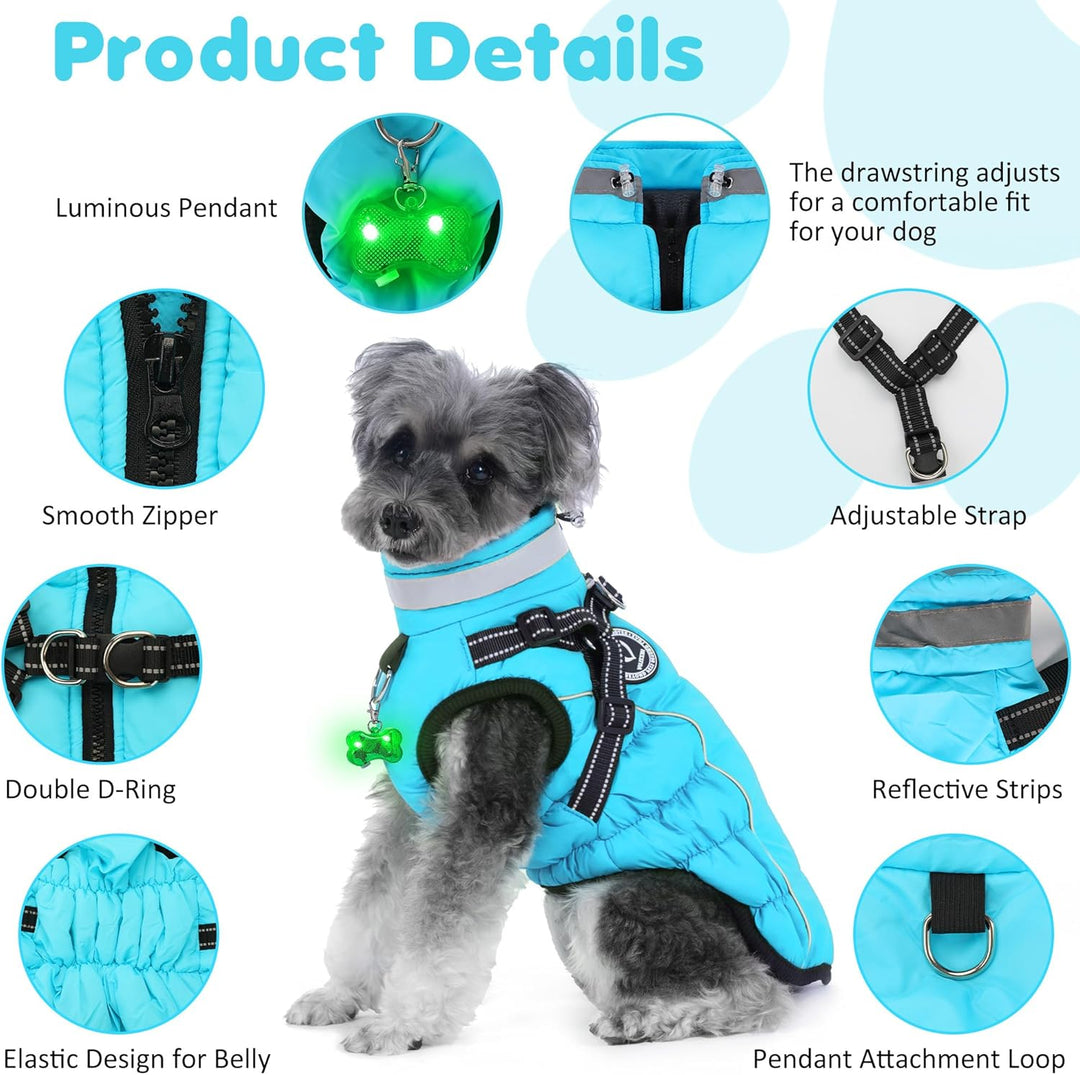 Hundemantel Winter, Hundemantel Wasserdicht, Warme Hundejacke mit Geschirr, Reflektierende Streifen,