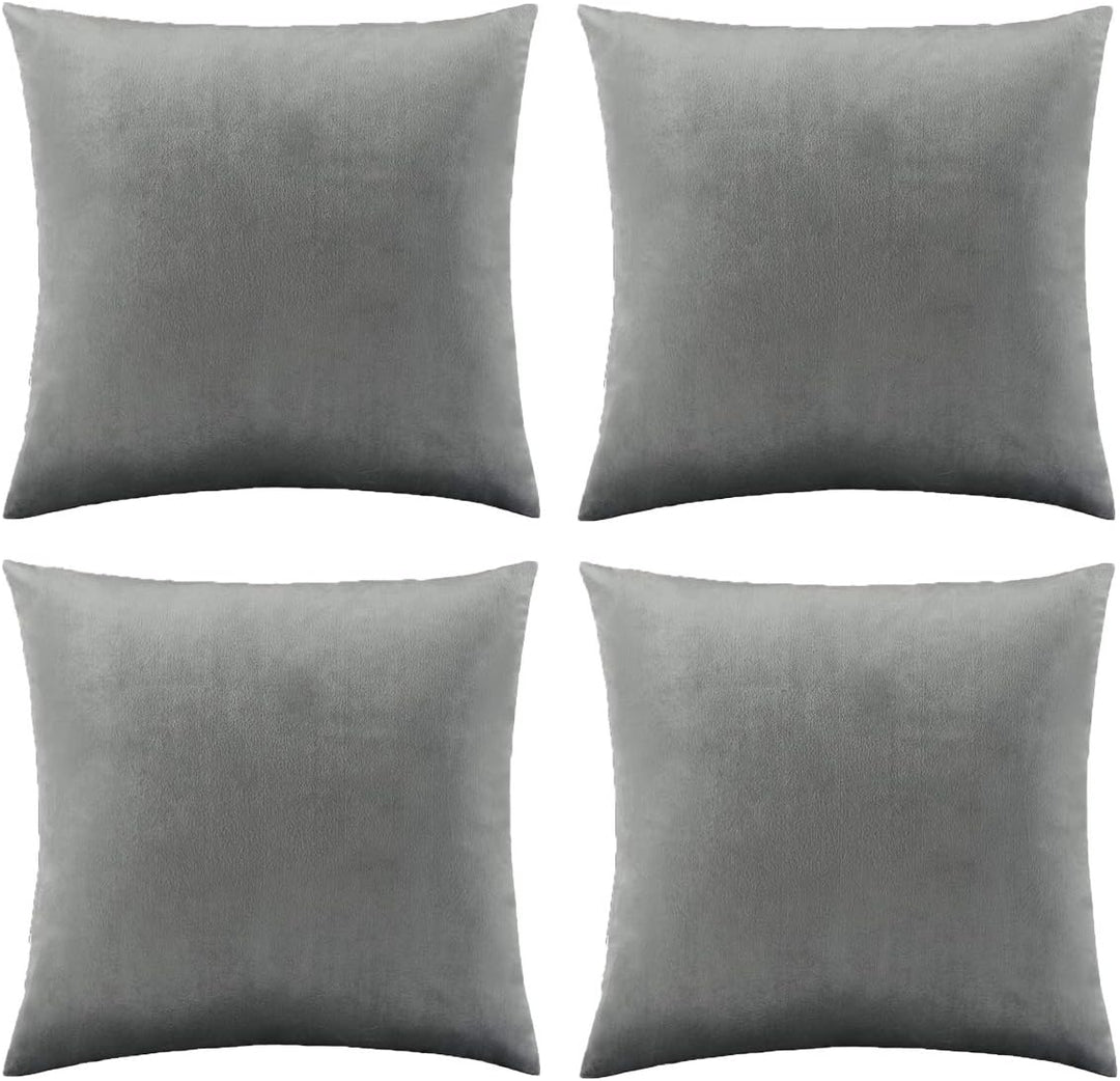 GIGIZAZA Samt Kissenbezug 50x50 cm Grau 4er Pack Kissenbezüge Kissenhülle Dekokissen für Sofa Wohnzi