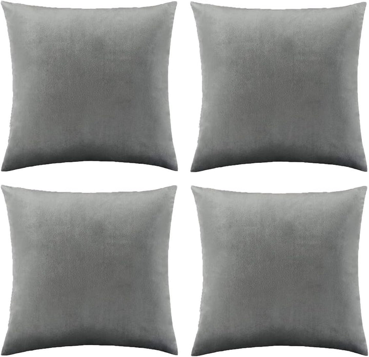 GIGIZAZA Samt Kissenbezug 50x50 cm Grau 4er Pack Kissenbezüge Kissenhülle Dekokissen für Sofa Wohnzi