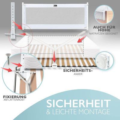 Kids Supply Bettgitter [150x80 cm]- Sicheres & höhenverstellbares Bettschutzgitter [70-90 cm]- Rausf