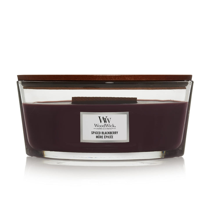 WoodWick mittelgrosse Duftkerze im Sanduhrglas mit knisterndem Docht, Spiced Blackberry, bis zu 60 S