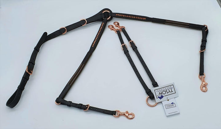 Vorderzeug Deister Braun Roségold Rosa Dunkelbraun Leder weich Strass Glitzer Hilfszügel Tysons (X F