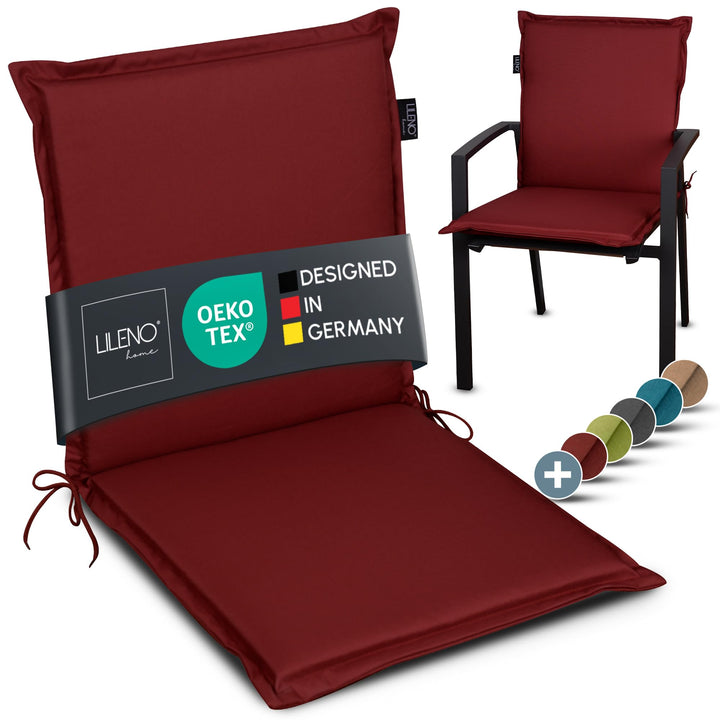 LILENO HOME Gartenstuhl Auflagen [1er Set - Niedriglehner] in Rot - Bequeme Liegen als Sitzauflagen