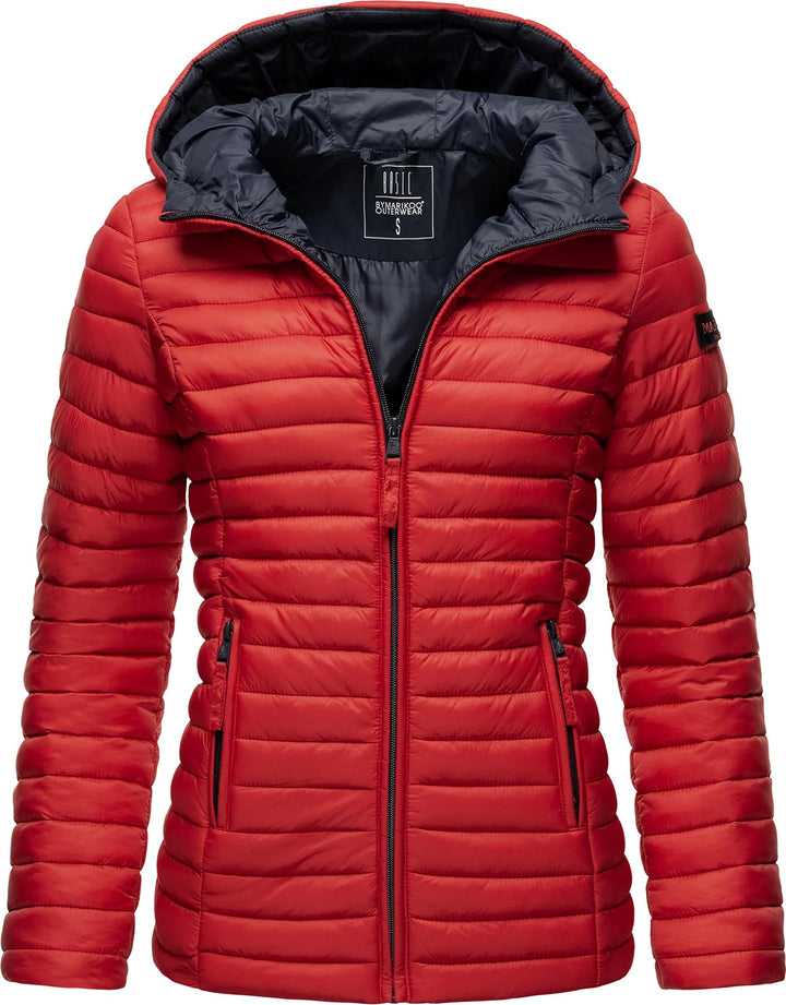MARIKOO Damen leichte Übergangsjacke Steppjacke mit Kapuze Asraa XS-3XL XS Rot, XS Rot