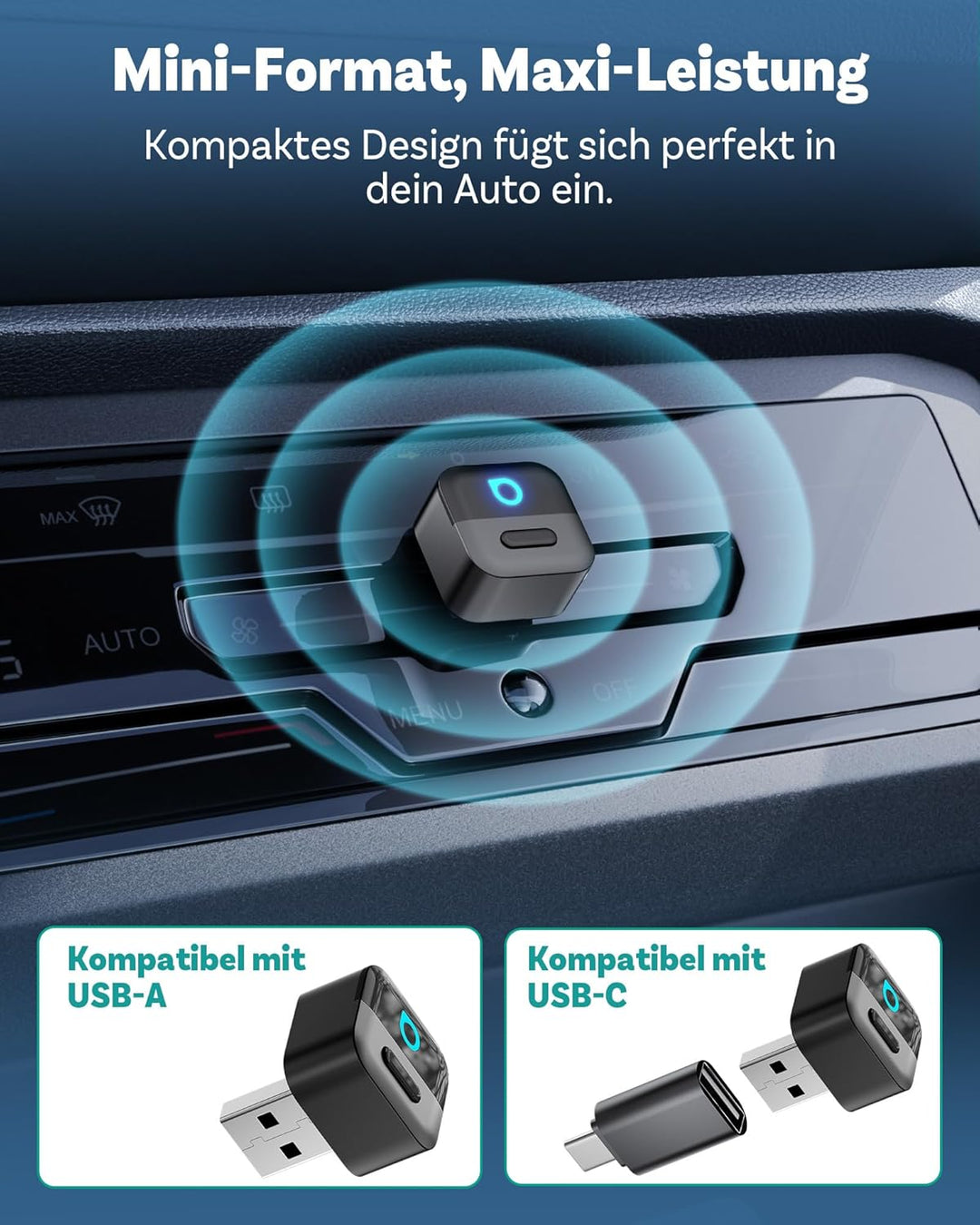 OTTOCAST 2026 Neuheit Mini Pico, 2-in-1 Wireless CarPlay & Android Auto Adapter mit One-Touch Geräte