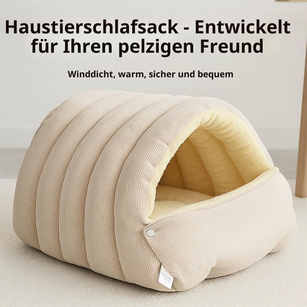 Geschlossenes Winterkatzenbett, herausnehmbares, wärmendes Winterhöhlenbett für Haustiere mit Rutsch